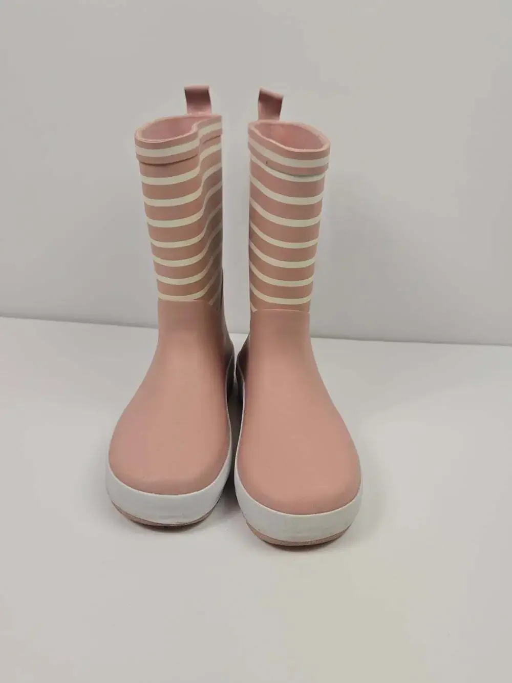 Okaidi Girls Rain Boots US 1 Big Kid EU 32 Pink White Striped Waterproof Wellies